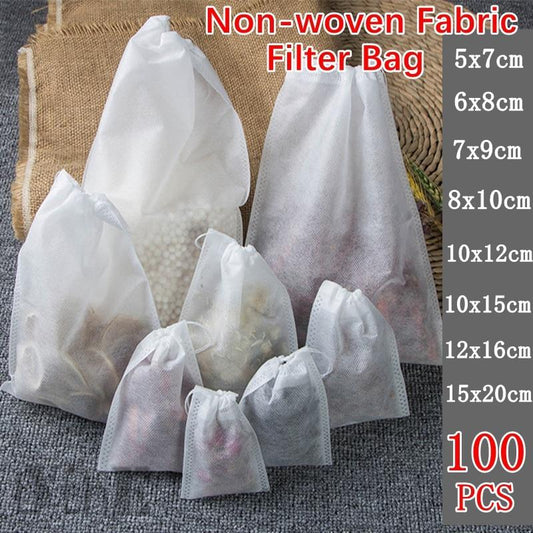 Food Grade Non-woven Fabric Tea Bags 100pcs Tea Filter Bags for Spice Tea Infuser with String Heal Seal Spice Filters Teabags