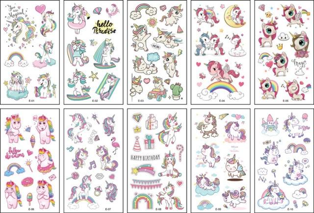 10 Sheets/Set Children Cute Cartoon Unicorn Temporary Tattoo Stickers Baby Shower Kids Body Makeup Sticker Tattoos Football